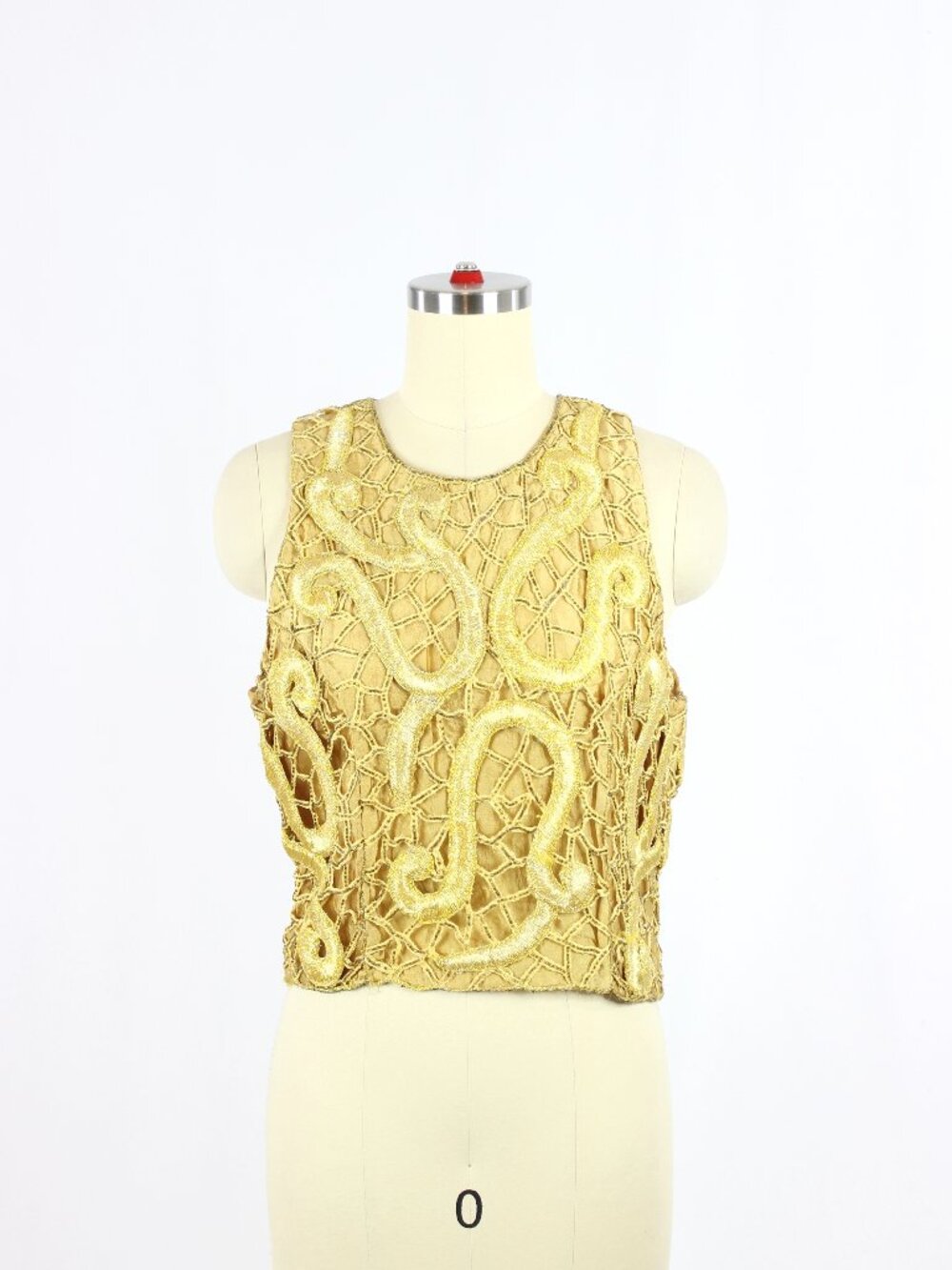 Vintage 70's FRENCH COLLEZIONI Metallic Gold Beaded Lace Blouse Top, Size L
